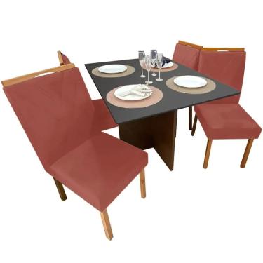 Imagem de Mesa de Jantar Helo 90x90cm em Veludo com 4 Cadeiras California Poliman Cor Grafite com Assento Cobre