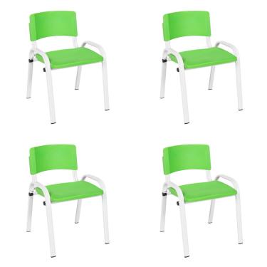 Imagem de Kit 4 Cadeiras Escolares ISO Infantil Base Branca Estrutura Metálica