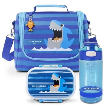 Imagem de Kit Lancheira Térmica Infantil E Pote P/ Lanche Com Garrafa 550ml Azul
