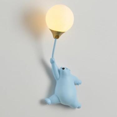 Imagem de Luz De Parede De Urso De Desenho Animado Balão Lâmpada De Parede Para Quarto Infantil Luminária De Parede De Montagem Na Parede De Fadas G9 Arandelas Com Fio Para Meninas Menin, Blue, left