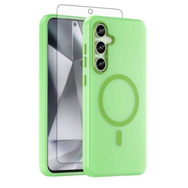 Imagem de Asuwish Capa de telefone para Samsung Galaxy S24 FE 5G, compatível com Magsafe Magnetic, protetor de tela de vidro temperado, capa protetora à prova de choque traseira fosca translúcida S 24 EF AI