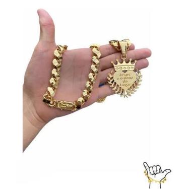 Imagem de Cordão Banhado A Ouro 18k Friso Dupla Face 12mm Com Pingente - MK Jóia