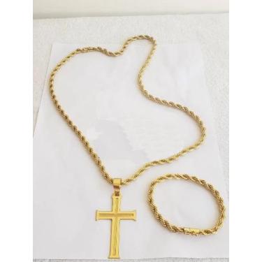 Imagem de Cordão Banhado Ouro 18k Modelo Baiano 8mm Pulseira+pingente - Mk Jóias