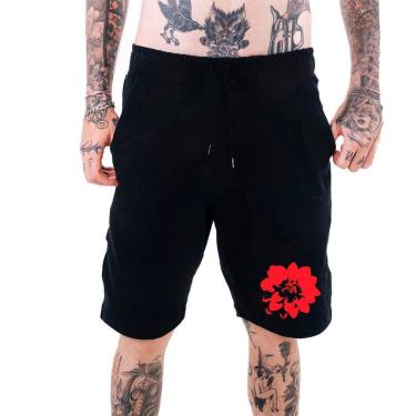 Imagem de Bermuda Masculina Moletom‎ Rose Red Dark Dsigner Mode Abstract Street-Masculino