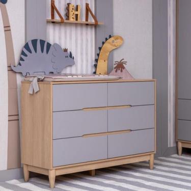 Imagem de Cômoda para Quarto infantil 6 gavetas Linha Tomi Cinza com Carvalho Ma
