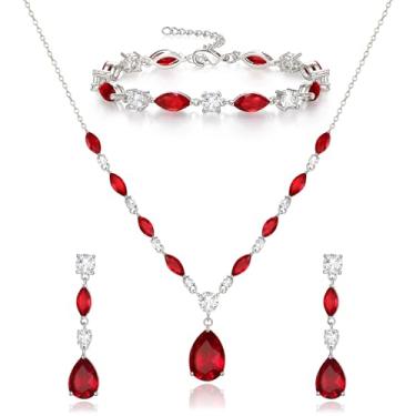 Imagem de Crysdue Conjunto de joias de noiva em forma de gota para festa de casamento, prata/14 k/banhado a ouro rosa, bijuteria de fantasia para noivas, damas de honra, mulheres, colar de zircônia cúbica com