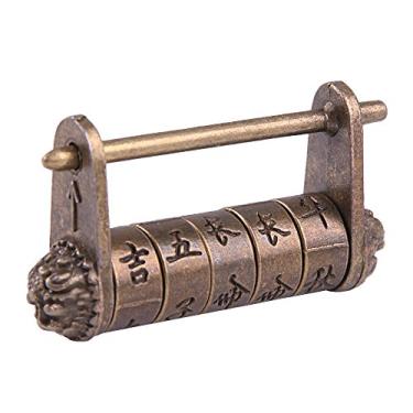 Imagem de GTHER Bloqueio de senha de combinação de personagens chineses vintage antigo cadeados decorativos com bolsa para caixa de madeira de joias de armário, S
