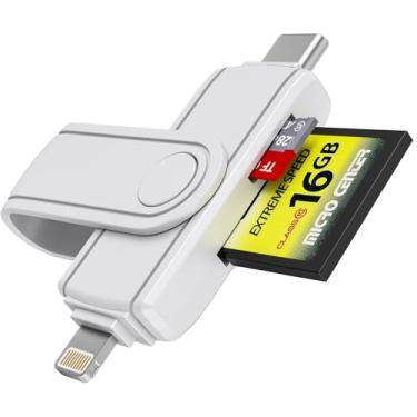Imagem de Leitor de cartão SD para iPhone com USB-C e Lightning – Adaptador de cartão MicroSD e SD para câmera portátil, visualizador de cartão de memória, para iPhone 16/15/14/iPad Pro/Android Phone, Plug