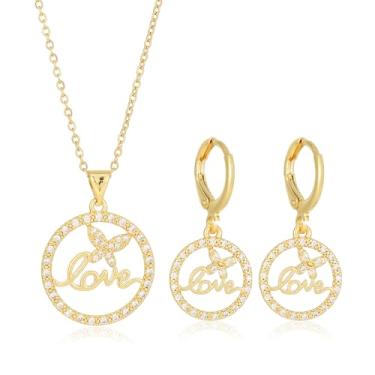 Imagem de Sajayea Colar de brincos de zircônia cúbica banhado a ouro para mulheres colar de charme hipoalergênico design personalizado/coração/cruz/folhas, moderate, Cobre, Zircão