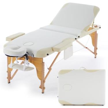 Imagem de Maca Portátil Premium+ 70cm, Divã Cama de Fisioterapia, Estética, Massoterapia, Massagem, Quiropraxia, Depilação, Tatuagem - Altura Ajustável + bolsa de transporte Com Inclinação (Creme e Branco)