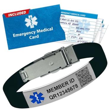 Imagem de Pulseira de alerta médico QR para homens e mulheres – Pulseira de silicone para alerta médico com identificação digitalizável – Inclui registro de saúde pessoal on-line seguro e cartão de