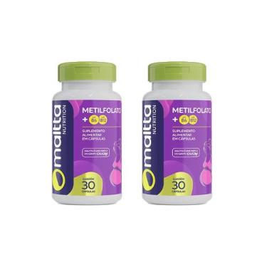 Imagem de Kit 2 Metilfolato com Vitaminas B6 e B12 2x30 cápsulas Maltta, Sem sab