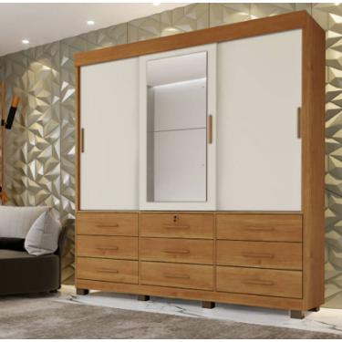 Imagem de Guarda Roupa Londres 3 Portas 9 Gavetas com Espelho Benetil Móveis - Cinamomo/Off