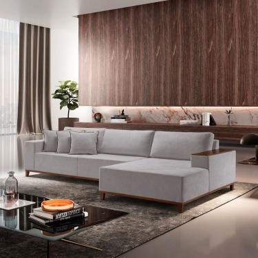 Imagem de Sofá 4 Lugares com Chaise Linho 270cm Grécia Cinza