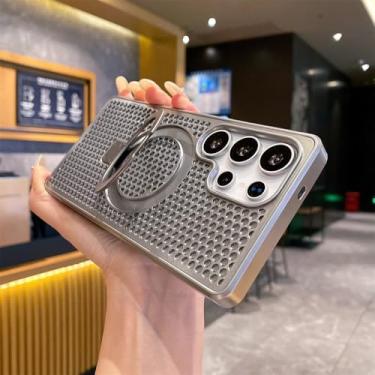 Imagem de Capa de celular com suporte magnético dobrável de metal e dissipação de calor para Samsung S25 S24 S23 Ultra FE S22 Plus 5G, capa de proteção de luxo, prateada, para Galaxy S25