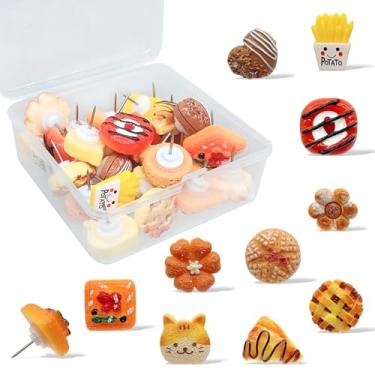 Imagem de WINFA Tachinhas de polegar para quadros de avisos decorativo para quadro de cortiça imitação de comida pão bolo de batata donut tachinhas engraçadas para exibição de parede, cozinha, bar, café