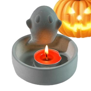 Imagem de Castiçal de cerâmica com desenho animado fantasma fofo - suporte de vela fantasma | Castiçal cônico | Castiçal bonito decorativo bonito castiçal com perfume de férias para sala de estar