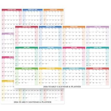 Imagem de Calendário de parede anual 2024 - calendário de parede apagável 2024, janeiro de 2024 - dezembro de 2024, calendário de parede anual de 12 meses, 87 cm × 58 cm, 2 lados horizontal/vertical reversível, apagável e reutilizável com 8 adesivos redondos