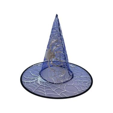 Imagem de Chapéu de Bruxa Transparente Azul - Aranha Prata - Halloween - 1 unida