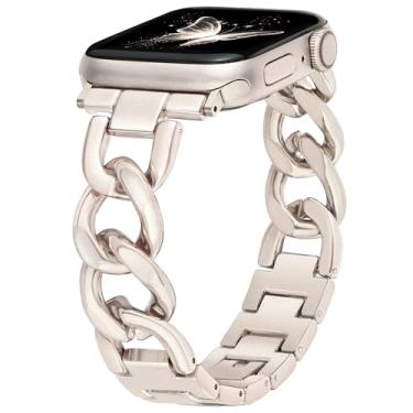 Imagem de G-ficu Pulseiras femininas de metal para Apple Watch de 41 mm, 40 mm, 42 mm(S10) 38 mm, corrente caubói, pulseira elegante e elegante para Apple Watch séries 10, 9, 8, SE, 7, 6, 5, 4, 3 - Starlight