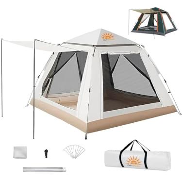 Imagem de Barraca de Camping 2-4 Pessoas Impermeável Automática com Mosquiteiro, Dobrável, Com Vobertura Camping Equipamentos, Upgrade: Impermeável + FPS (Branco)