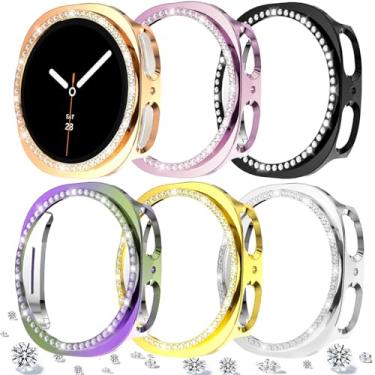 Imagem de DEALELE [Pacote com 6 capas compatíveis com Samsung Galaxy Watch 8 de 40 mm, capa protetora de PC de diamante de linha única brilhante para reposição (40 mm, preto + prata + ouro rosa + arco-íris)