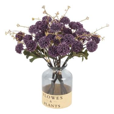Imagem de IPOPU 5 pacotes de flores artificiais para mãe, mini crisântemos falsos, 30,5 cm, pompom de seda sintética, flores para mãe para decoração de casa (roxo escuro)