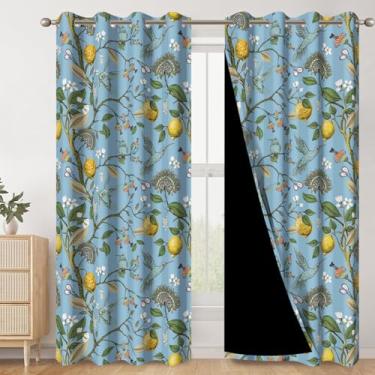 Imagem de AWERT Cortinas blackout com estampa floral de primavera, folhas verdes, pássaros, amarelos, limões, vitalidade natural, verão, quinta, cortinas para quarto, sala de estar, conjunto de 2 painéis, cada