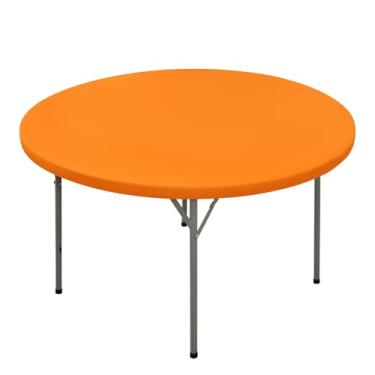 Imagem de Nacuci Toalha de mesa redonda elástica, capa de mesa de poliéster à prova de vento, resistente a arranhões e lavável para mesas dobráveis de 1,5 m, piquenique, acampamento, festa (laranja, 152 cm)