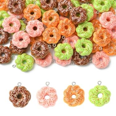 Imagem de UR URLIFEHALL 60 peças, pingentes de resina, rosquinha, 4 cores, mini pingentes de bolo de sobremesa, pingentes para fazer você mesmo, chaveiro, pulseira, colar, brincos, joias