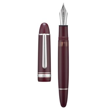 Imagem de Caneta-tinteiro de acrílico Yongsheng Junlai 930, ponta média tamanho 9 com sistema de enchimento de pistão, tanque de tinta de cerca vermelho vinho com design em forma de torpedo, caneta de mão