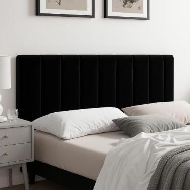 Imagem de Painel Cabeceira Cama Casal Box Quarto Veludo Kit 7 Modulos Preto - Ar