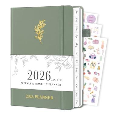 Imagem de Agenda 2026, agenda semanal e mensal com abas de janeiro de 2026 a dezembro de 2026, calendário acadêmico de capa dura A5 com data para agenda escolar e escritório, 14,7 cm x 21 cm, verde sálvia