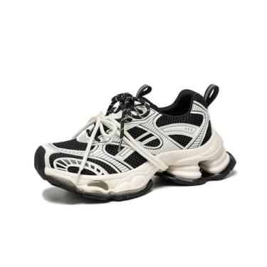 Imagem de BEAU TODAY Tênis feminino grosso, moderno para mulheres, sapatos de couro confortáveis femininos, sapatos casuais leves e grossos para pais, Preto/branco, 37