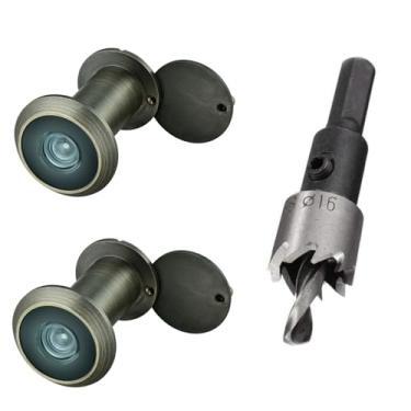 Imagem de TOGU 2 peças de furos de latão sólido de 220 graus para porta com broca de 16 mm, olho mágico de porta de 1,6 cm com privacidade, compatível com porta grossa de 3,5 cm a 6,5 cm, acabamento em bronze