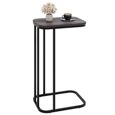 Imagem de KJGKK Mesa de canto em forma de C, mesa lateral pequena de 68 cm de altura para sofá e cama, mesa de sofá que desliza por baixo, bandeja de TV alta para sala de estar, quarto, moldura de metal