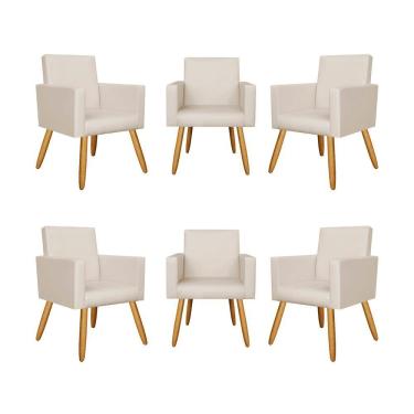 Imagem de Kit 06 Poltronas Nina Para Recepção Courino Bege