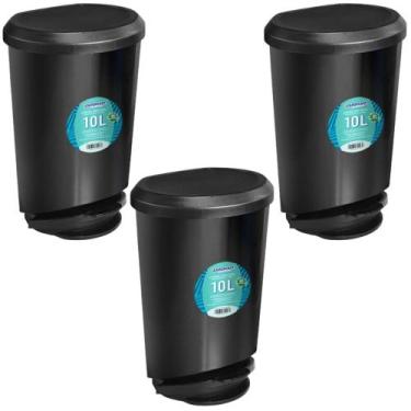 Imagem de Kit 3 Lixeira Cesto 10L c/ Tampa e Pedal Plástico Escritório Banheiro 