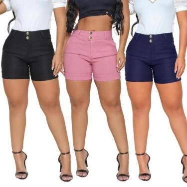 Imagem de Kit 3 Bermuda Feminina Meia Coxa Cós Alto Lycra Bengaline - Dália, Pre