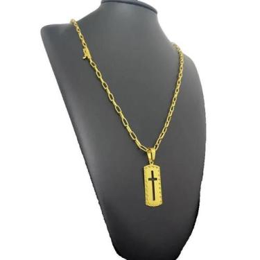 Imagem de Cordão Meia Cana 5mm + Pingente Cruz Ouro 70cm - Tojoia18K