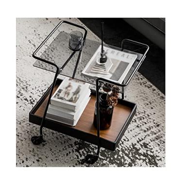 Imagem de GRFIT Mesa de centro retangular mesa lateral de ferro forjado, móvel, para sala de estar, sofá, decoração lateral, pequena mesa de café, cozinha, carrinho de dois andares, mesa de chá, mesa lateral