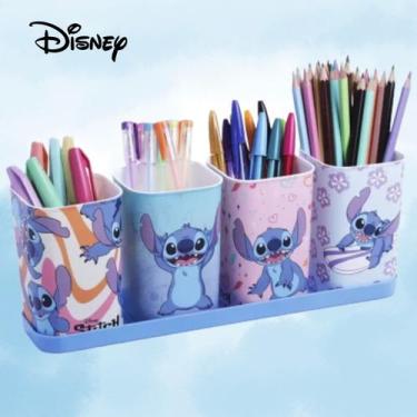 Imagem de Porta Lápis Infantil 4 Peças Stitch Organizador Escolar - Plasútil