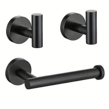 Imagem de Conjunto de 3 peças de acessórios para banheiro em aço inoxidável, inclui porta-toalhas e suporte para papel higiênico, preto, 1 conjunto