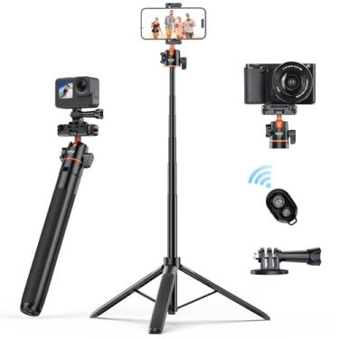 Imagem de Tripé extensível para celular VRIG de 144,8 cm e tripé de câmera, bastão de selfie 3 em 1 com obturador remoto sem fio, cabeça esférica de 360°, suporte para celular para iPhone/Gopro/Nikon Canon