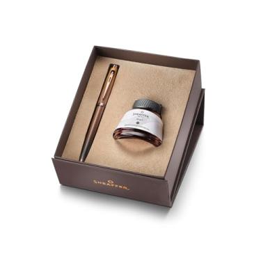 Imagem de Sheaffer Caneta-tinteiro 100, edição de café marrom fosco com acabamentos PVD marrom real e tinta perfumada de café