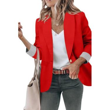 Imagem de Blazer Genhoo Oversized para mulheres, manga 3/4, vermelho