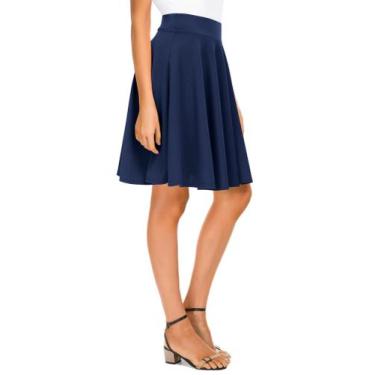 Imagem de Saia midi Urban CoCo versátil, elástica, larga, azul marinho, feminina