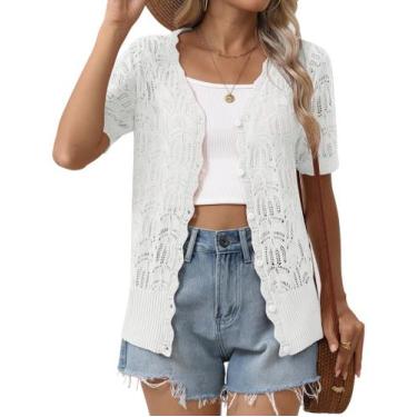 Imagem de Cardigan Zeagoo feminino de manga curta com decote em V, leve e botão