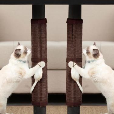 Imagem de JanYoo 2 peças de tapete arranhador de gato para perna de mesa, sisal, tapete para arranhar para gatos, 19,69 × 25 cm (marrom)