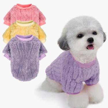 Imagem de FabriCastle Suéter para cães, pacote com 3 roupas e casacos, jaqueta para cães pequenos ou médios, meninos ou meninas, suéteres macios e quentes para gatos, fantasias de Natal (lavanda, rosa, amarelo